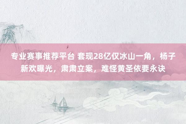 专业赛事推荐平台 套现28亿仅冰山一角，杨子新欢曝光，肃肃立案，难怪黄圣依要永诀