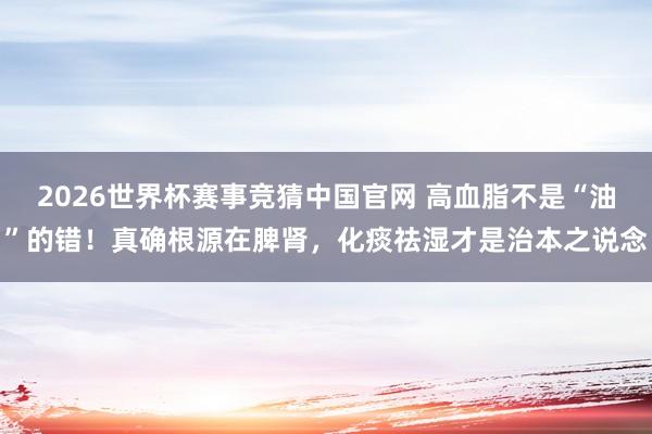 2026世界杯赛事竞猜中国官网 高血脂不是“油”的错！真确根源在脾肾，化痰祛湿才是治本之说念